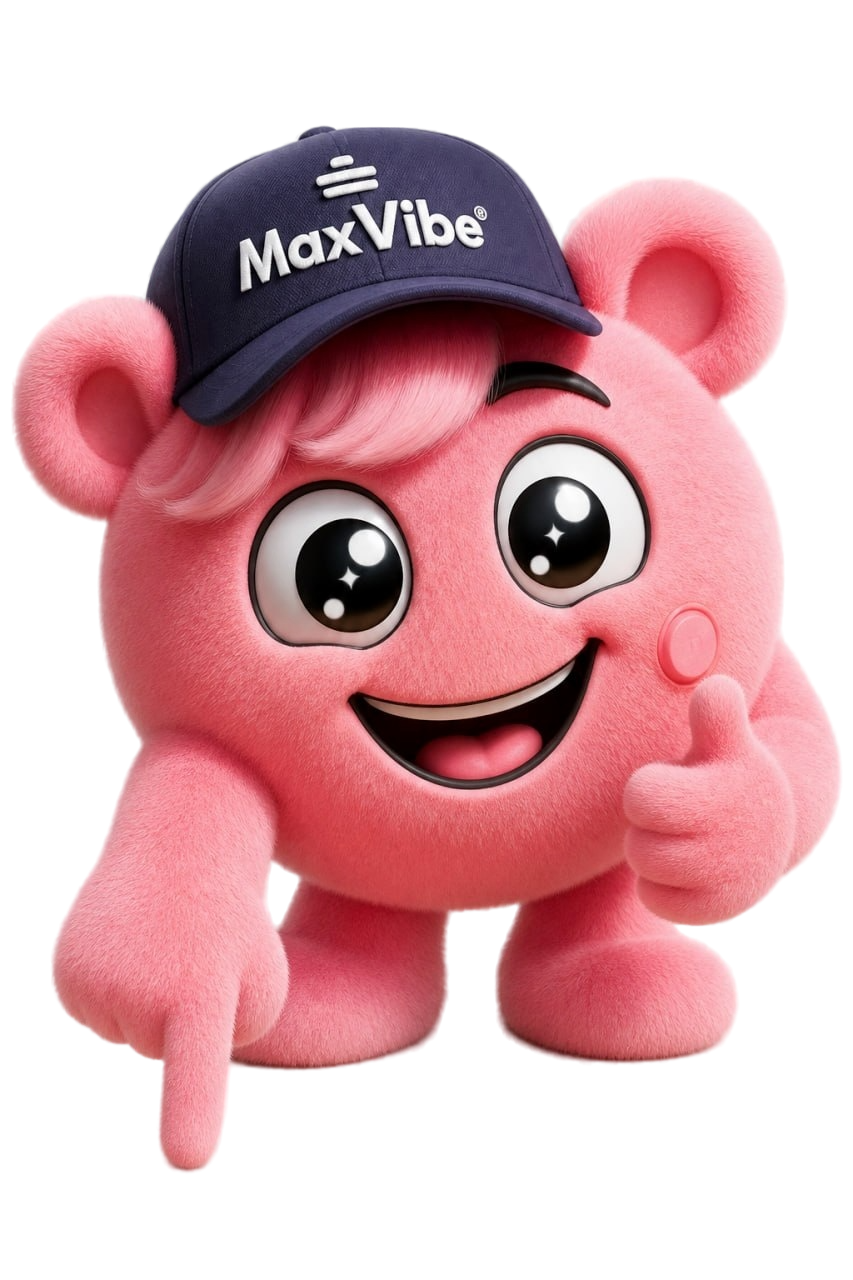 Фирменный персонаж MaxVibe указывает скачать